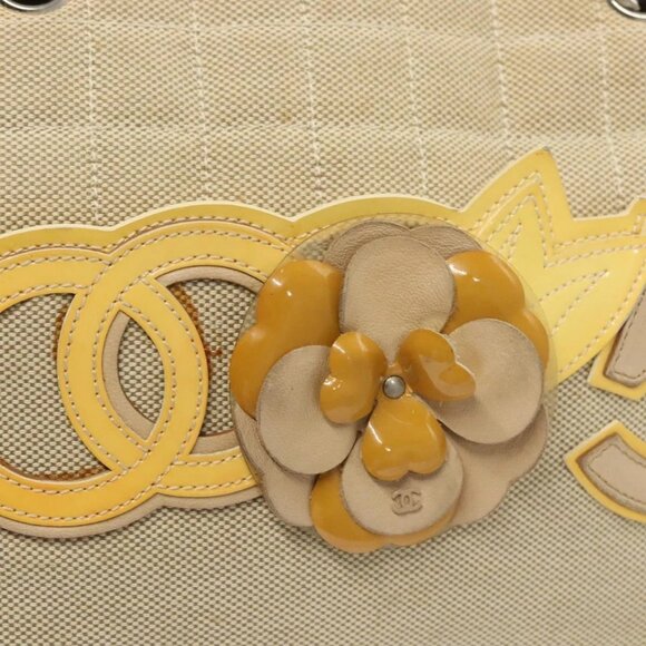 CHANEL Camelia Choco Bar Hand Bag Canvas Beige Silver CC Auth sw727 - Picture 11 of 16